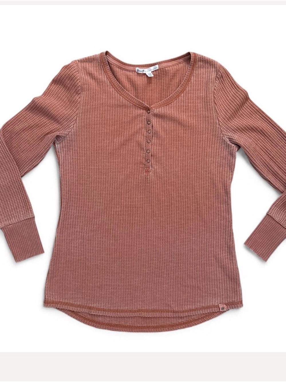 Seven7 Waffle Henley Long Sleeve Top - Dusty Rose Rust